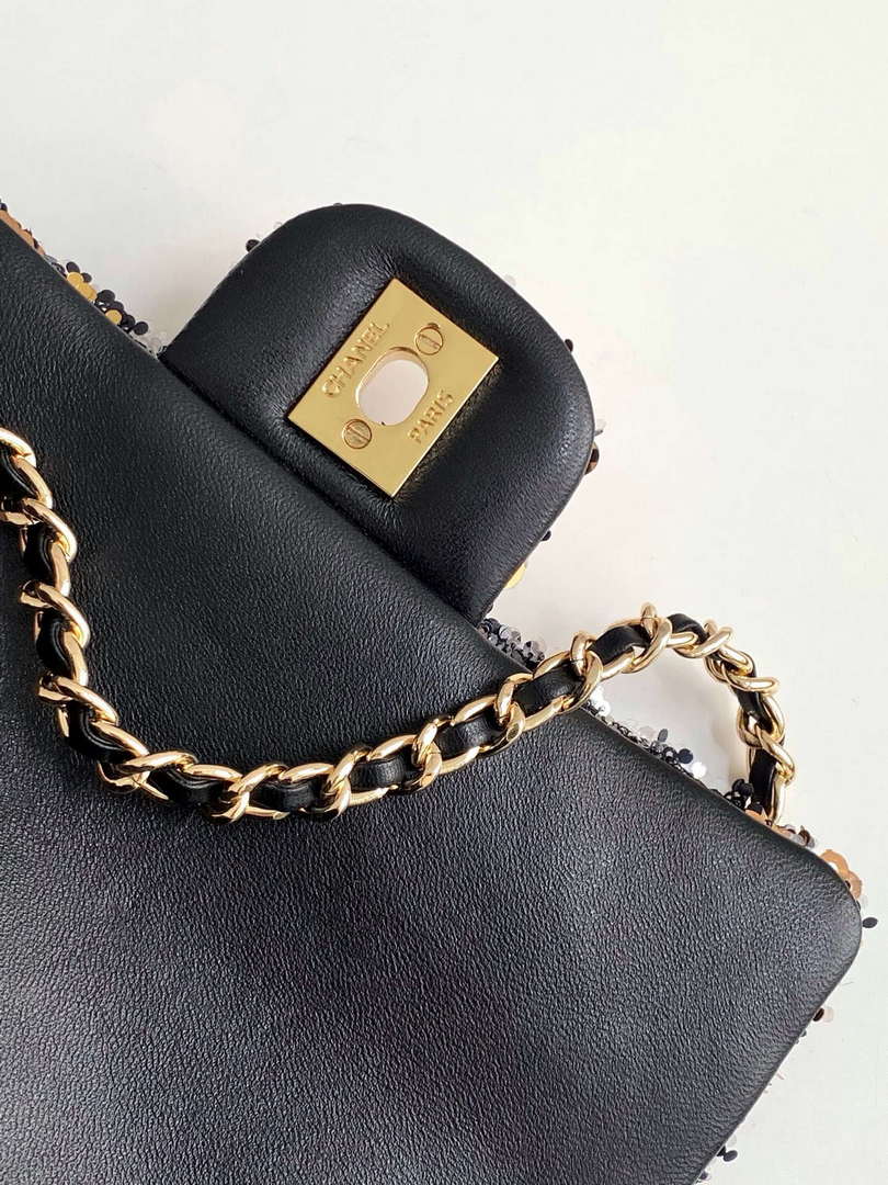 Chanel A09888 25C Evening sequin mini AS4561  limited edition gold and Black
