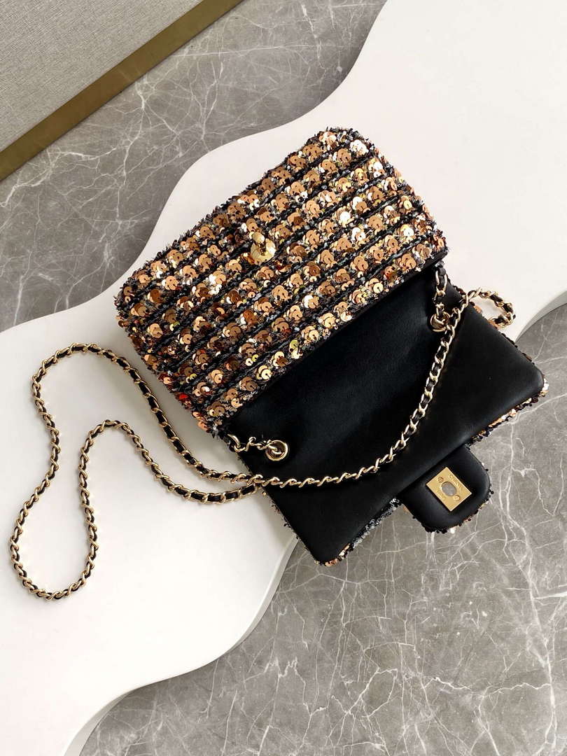 Chanel A09888 25C Evening sequin mini AS4561  limited edition gold and Black