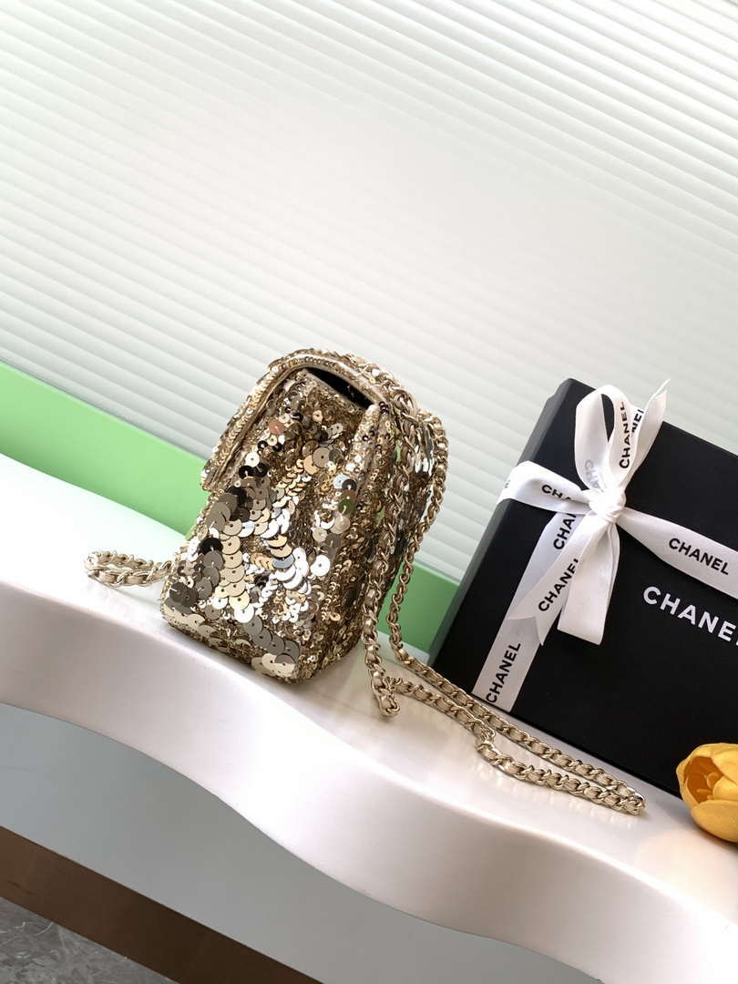 Chanel A09888 25C Evening Gold sequin mini AS4561  limited edition Lambskin - Default Title - View 2