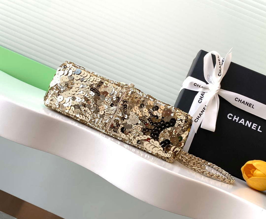 Chanel A09888 25C Evening Gold sequin mini AS4561  limited edition Lambskin