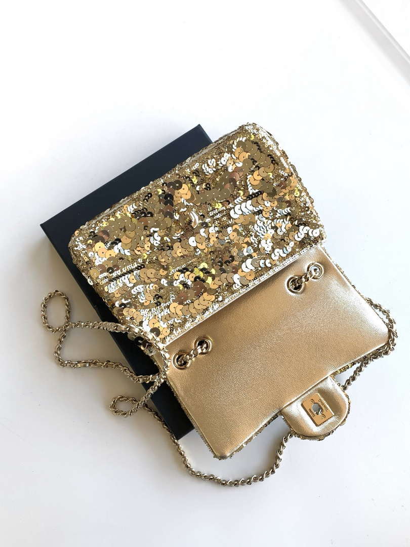 Chanel A09888 25C Evening Gold sequin mini AS4561  limited edition Lambskin