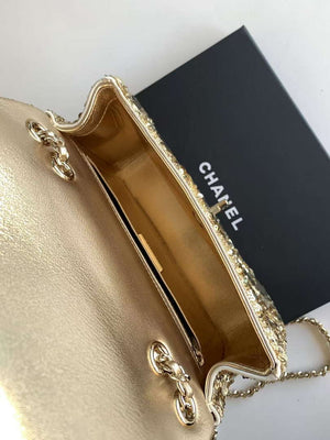 Chanel A09888 25C Evening Gold sequin mini AS4561  limited edition Lambskin - Default Title - View 7