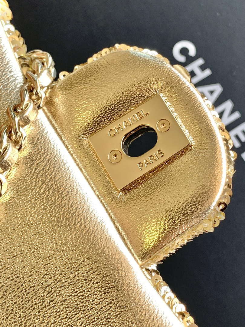 Chanel A09888 25C Evening Gold sequin mini AS4561  limited edition Lambskin
