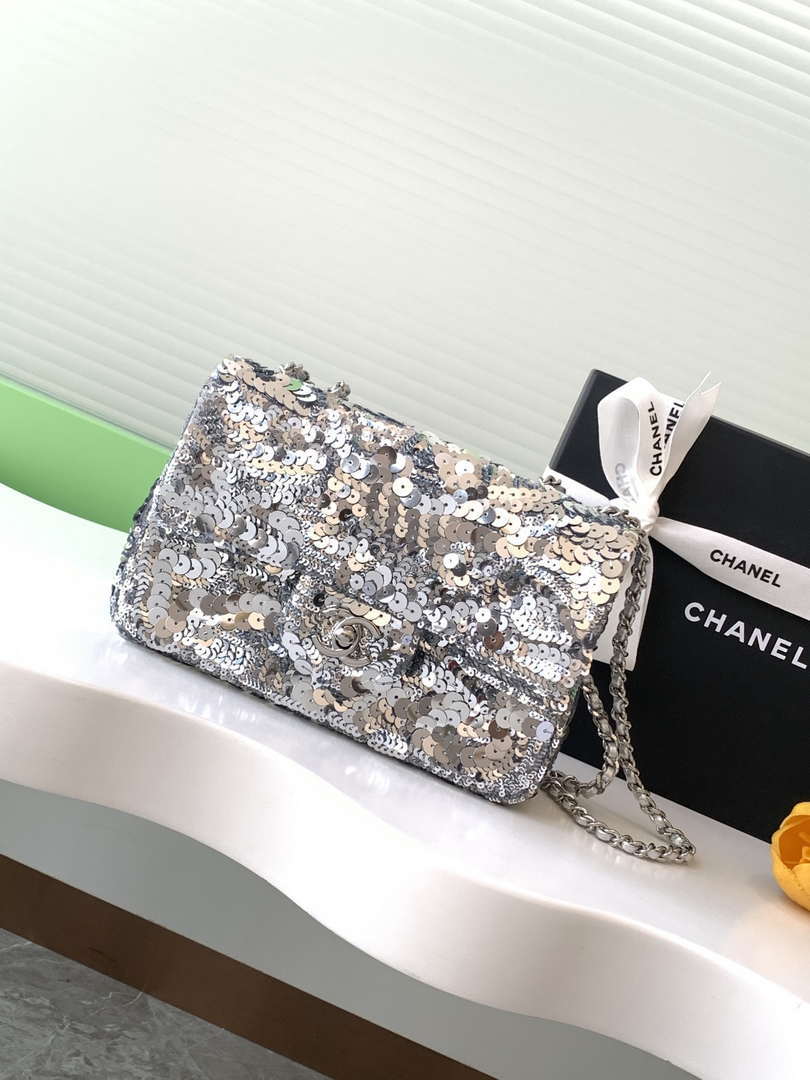 Chanel A09888 25C Evening Silver sequin mini AS4561  limited edition Lambskin - Default Title - View 1