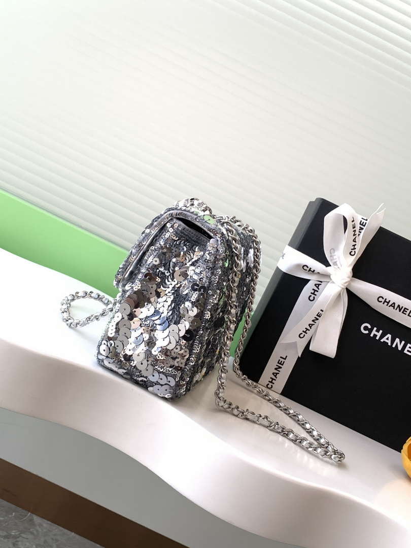 Chanel A09888 25C Evening Silver sequin mini AS4561  limited edition Lambskin - Default Title - View 2