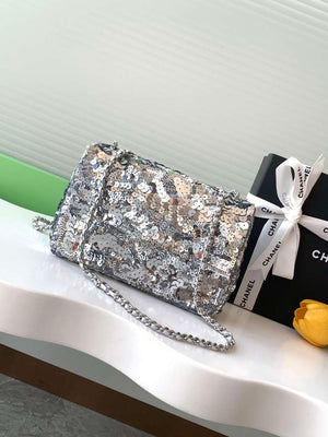 Chanel A09888 25C Evening Silver sequin mini AS4561  limited edition Lambskin - Default Title - View 3