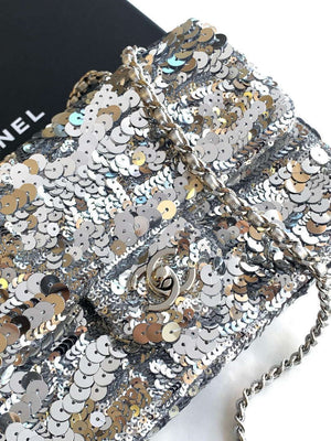 Chanel A09888 25C Evening Silver sequin mini AS4561  limited edition Lambskin - Default Title - View 5