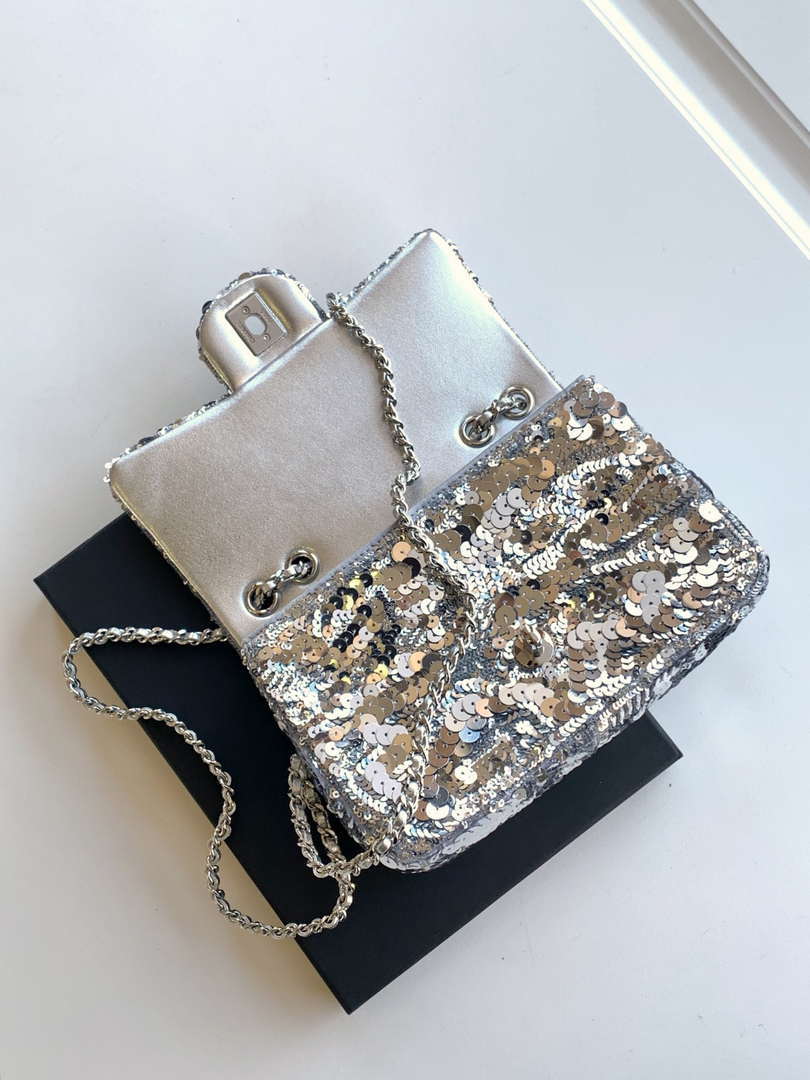Chanel A09888 25C Evening Silver sequin mini AS4561  limited edition Lambskin - Default Title - View 7