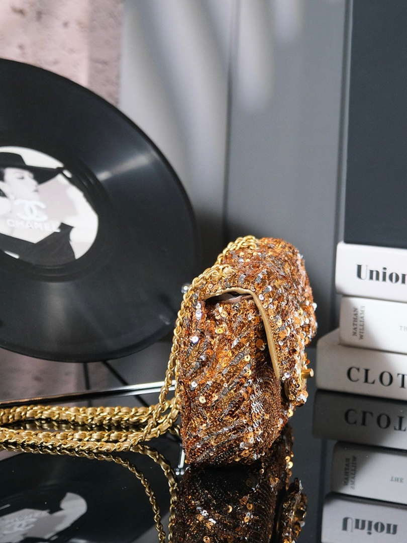 Chanel  A09888 Evening sequin mini limited edition gold bronze AS4561