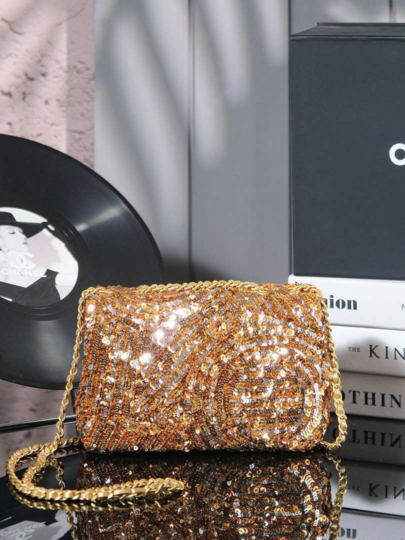 Chanel  A09888 Evening sequin mini limited edition gold bronze AS4561