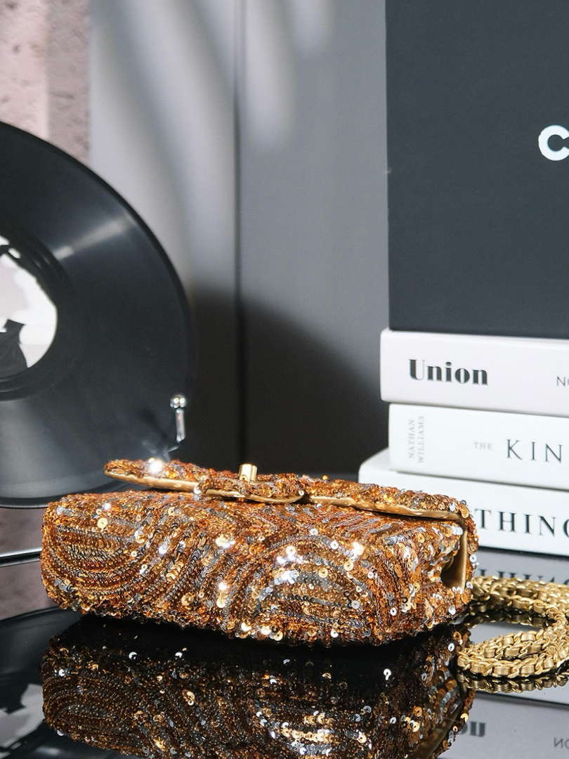 Chanel  A09888 Evening sequin mini limited edition gold bronze AS4561