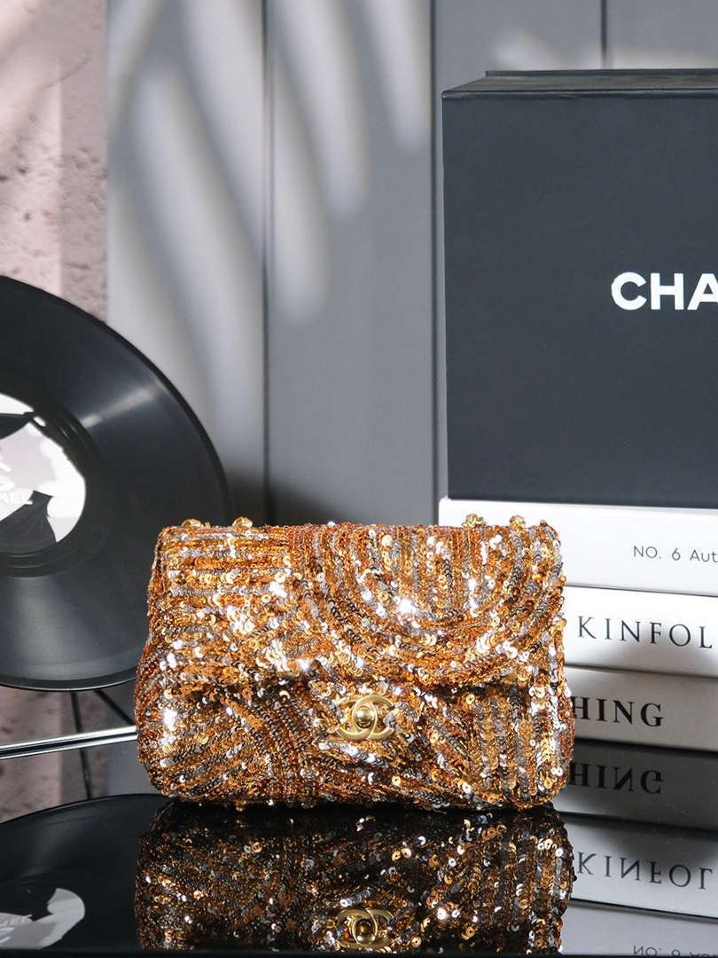 Chanel  A09888 Evening sequin mini limited edition gold bronze AS4561