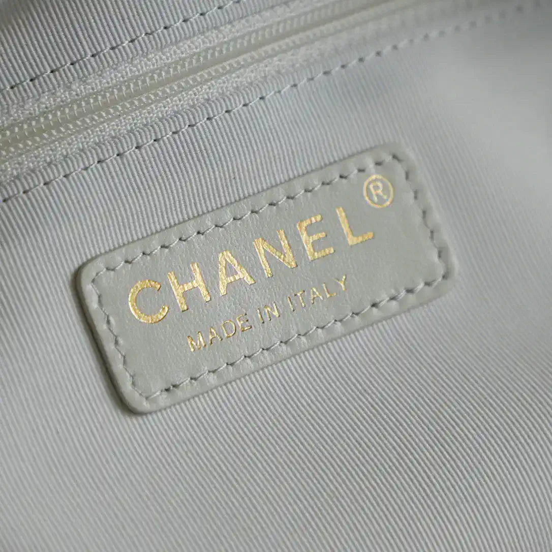 Chanel A1097 Felt hat-shaped badge pearl chain bag White