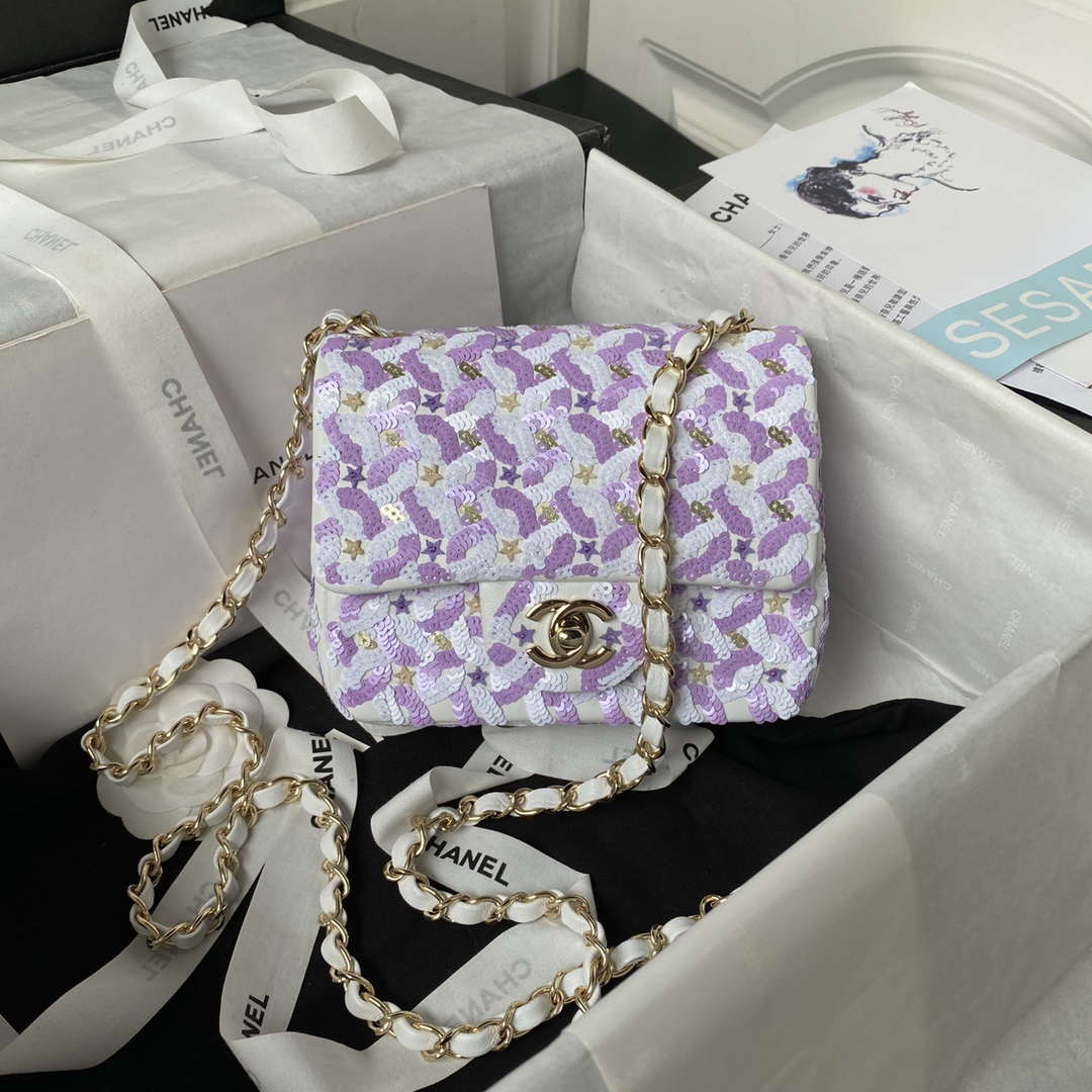Chanel A1115 Mini Flap Bag 17cm Sequins & Ruthenium-Finish Metal - Default Title - View 1