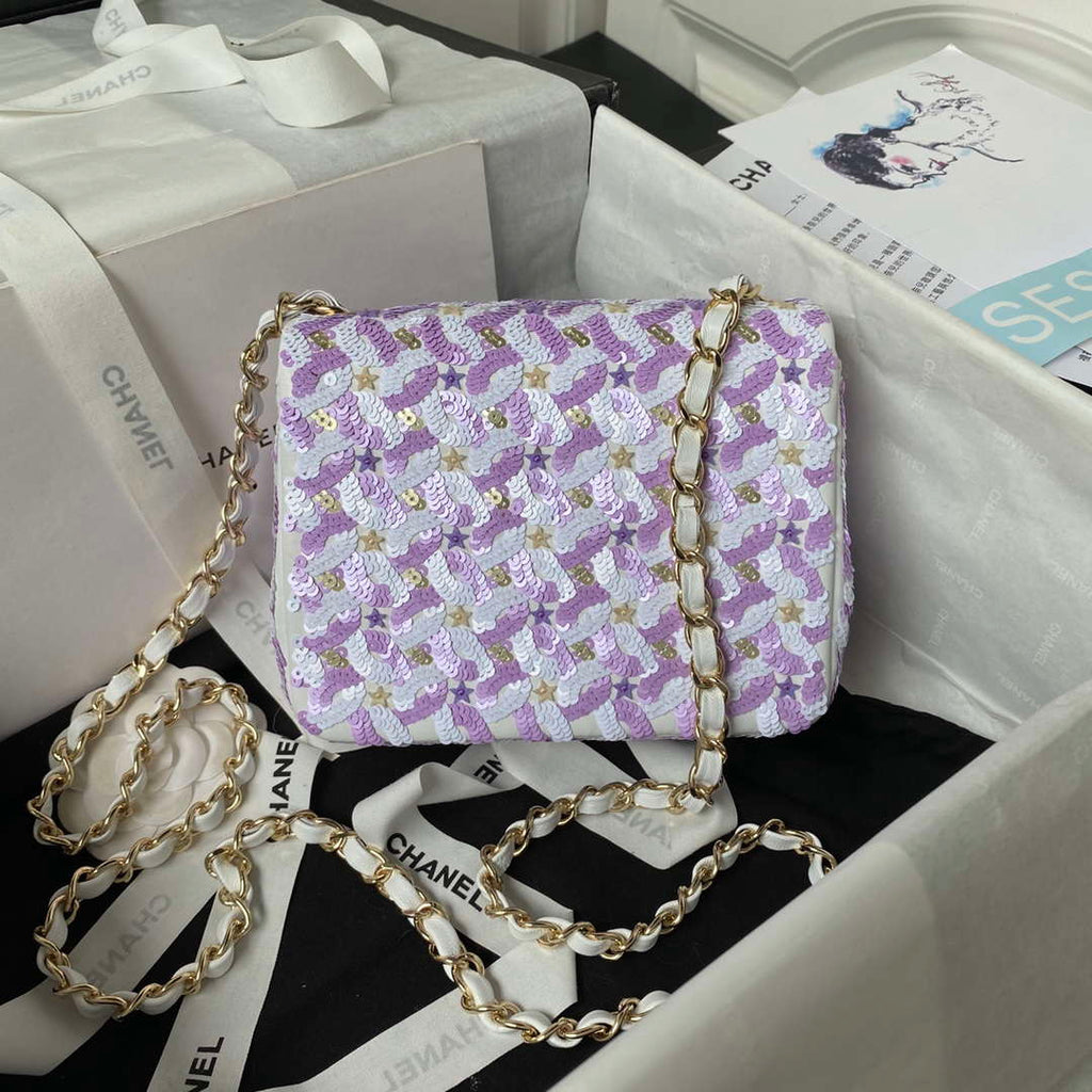 Chanel A1115 Mini Flap Bag 17cm Sequins & Ruthenium-Finish Metal