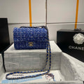 Chanel A1116 Mini Flap Classic Handbag Tweed & Gold-Tone Metal Blue - Default Title - View 1