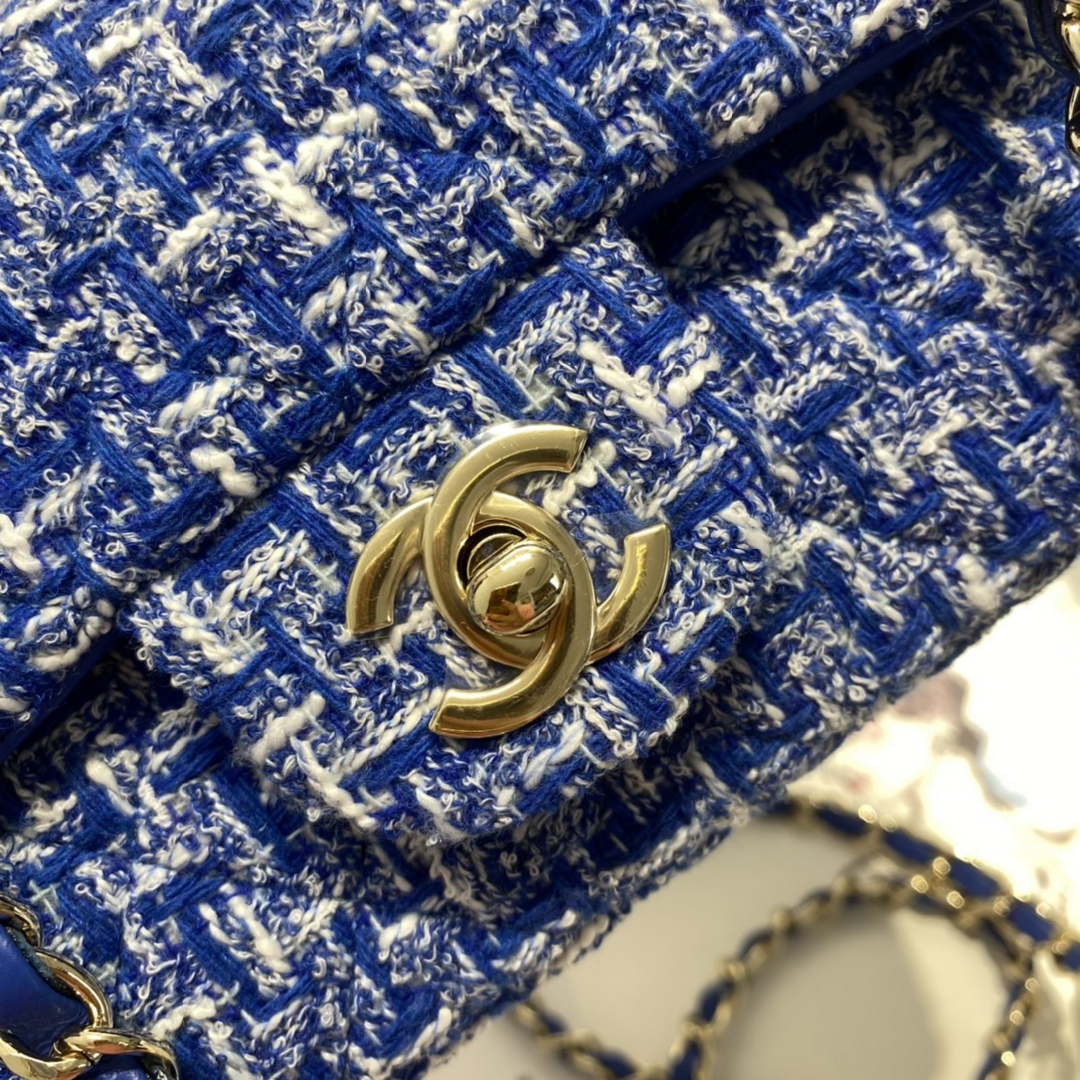 Chanel A1116 Mini Flap Classic Handbag Tweed & Gold-Tone Metal Blue - Default Title - View 3