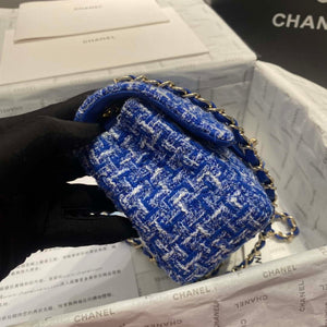 Chanel A1116 Mini Flap Classic Handbag Tweed & Gold-Tone Metal Blue - Default Title - View 4