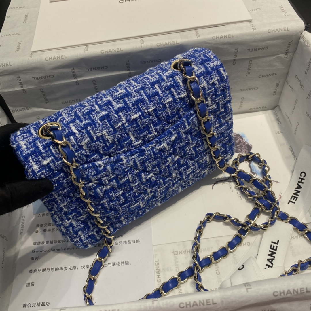 Chanel A1116 Mini Flap Classic Handbag Tweed & Gold-Tone Metal Blue - Default Title - View 5