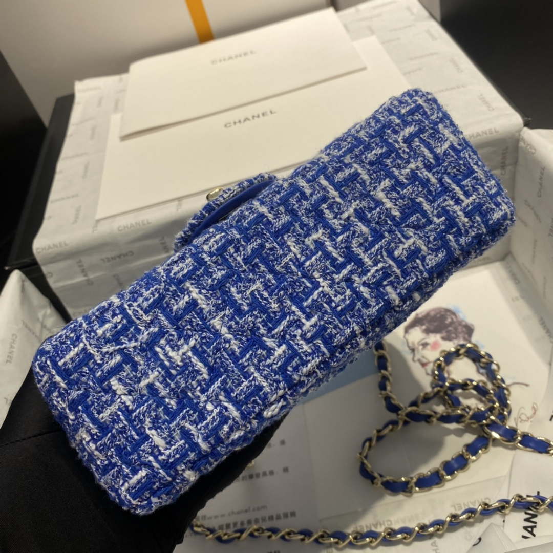 Chanel A1116 Mini Flap Classic Handbag Tweed & Gold-Tone Metal Blue