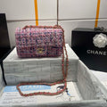 Chanel A1116 Mini Flap Classic Handbag Tweed & Gold-Tone Metal Pink - Default Title - View 1