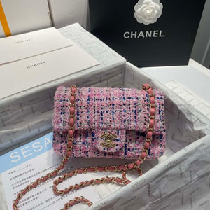 Chanel A1116 Mini Flap Classic Handbag Tweed & Gold-Tone Metal Pink - Default Title - View 2