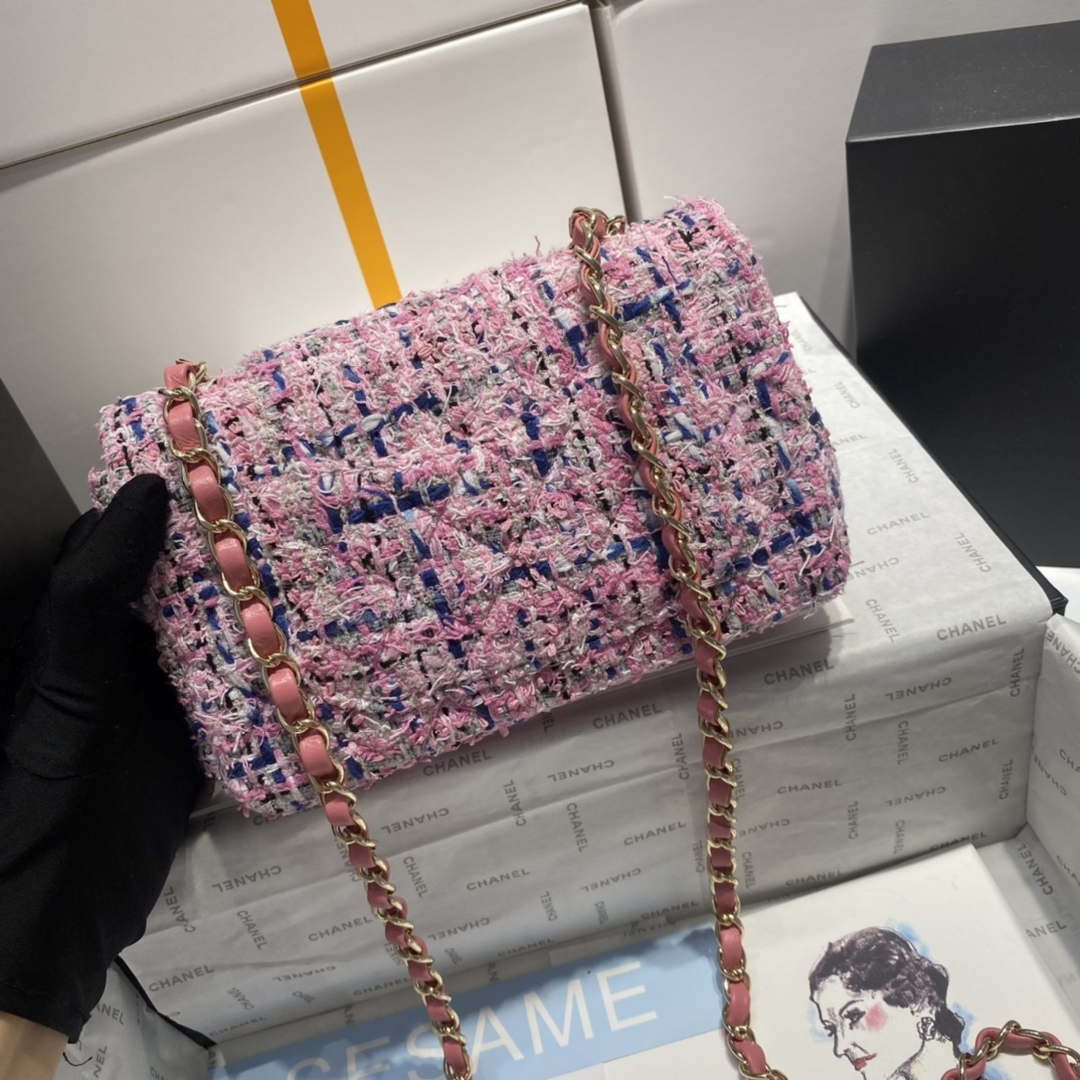 Chanel A1116 Mini Flap Classic Handbag Tweed & Gold-Tone Metal Pink - Default Title - View 5
