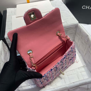 Chanel A1116 Mini Flap Classic Handbag Tweed & Gold-Tone Metal Pink - Default Title - View 6