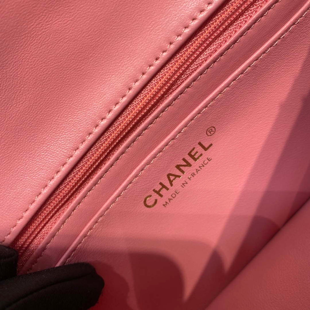 Chanel A1116 Mini Flap Classic Handbag Tweed & Gold-Tone Metal Pink