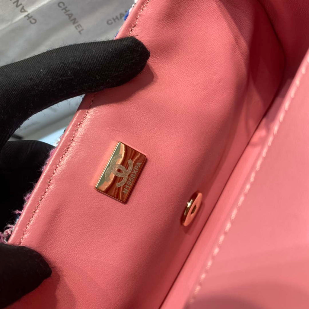 Chanel A1116 Mini Flap Classic Handbag Tweed & Gold-Tone Metal Pink