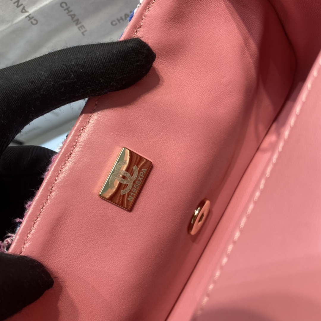 Chanel A1116 Mini Flap Classic Handbag Tweed & Gold-Tone Metal Pink - Default Title - View 9