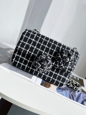 Chanel A1116 Mini Flap Classic Handbag Tweed & Silver-Tone Metal Black - Default Title - View 1