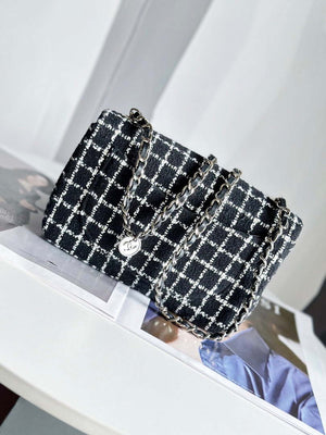 Chanel A1116 Mini Flap Classic Handbag Tweed & Silver-Tone Metal Black - Default Title - View 2