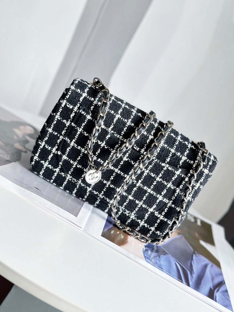 Chanel A1116 Mini Flap Classic Handbag Tweed & Silver-Tone Metal Black - Default Title - View 2