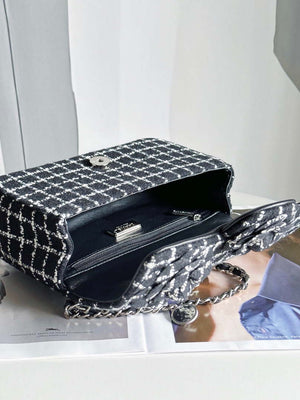 Chanel A1116 Mini Flap Classic Handbag Tweed & Silver-Tone Metal Black - Default Title - View 5