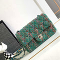 Chanel A1116 Mini Flap Classic Handbag Tweed & Silver-Tone Metal Green - Default Title - View 1