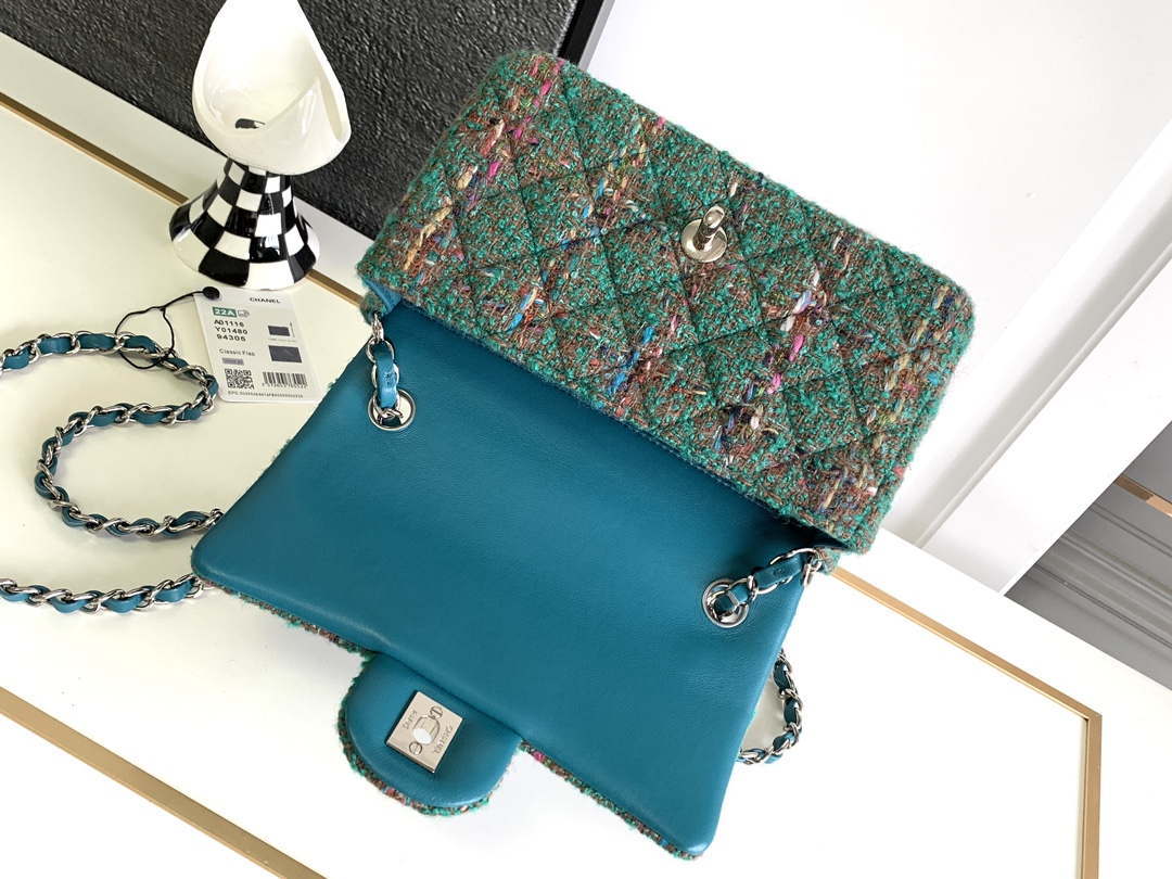 Chanel A1116 Mini Flap Classic Handbag Tweed & Silver-Tone Metal Green - Default Title - View 6