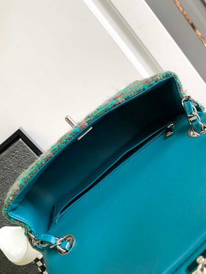 Chanel A1116 Mini Flap Classic Handbag Tweed & Silver-Tone Metal Green - Default Title - View 8