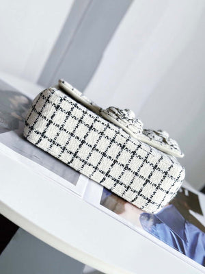Chanel A1116 Mini Flap Classic Handbag Tweed & Silver-Tone Metal White - Default Title - View 4