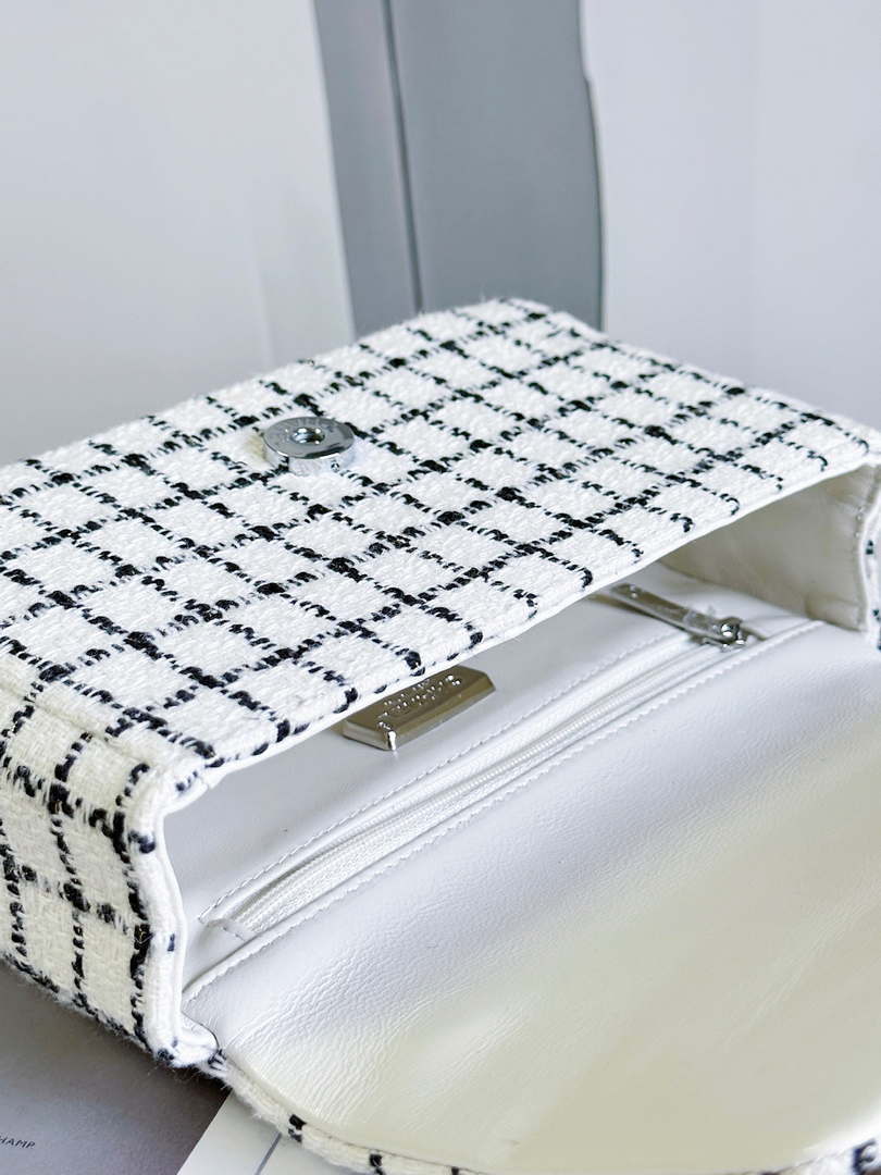 Chanel A1116 Mini Flap Classic Handbag Tweed & Silver-Tone Metal White - Default Title - View 5