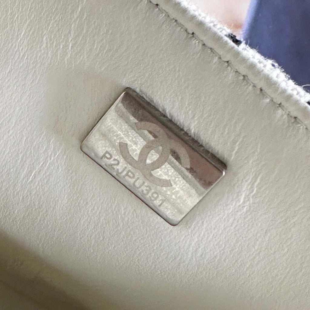 Chanel A1116 Mini Flap Classic Handbag Tweed & Silver-Tone Metal White
