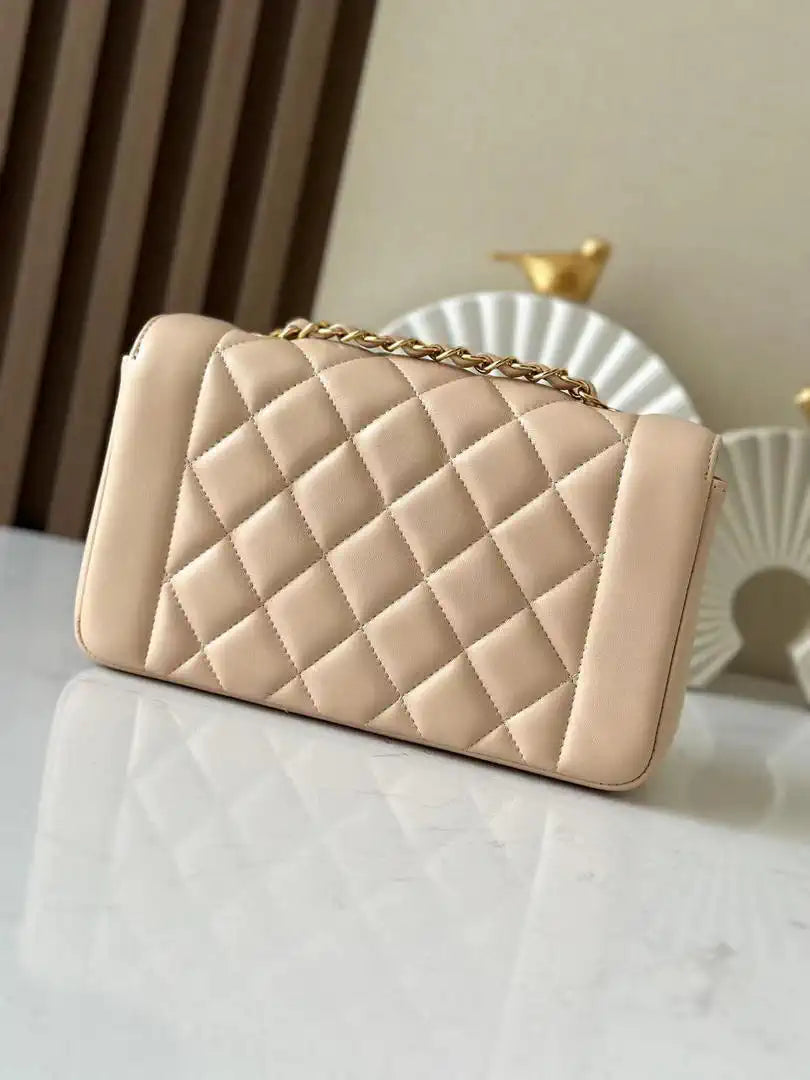 Chanel A2221 Chanel Apricot Lambskin Medium Diana Shoulder Bag 181716