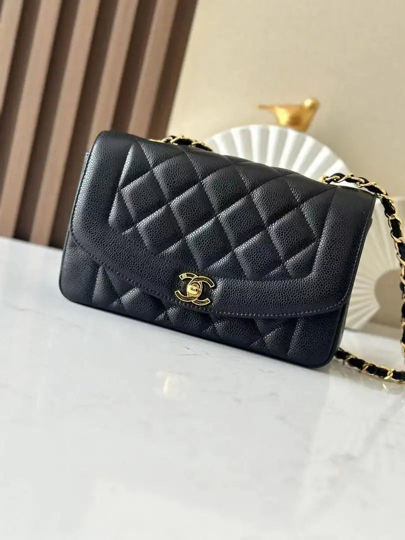 Chanel A2221 Chanel Black Calfskin Medium Diana Shoulder Bag 181716