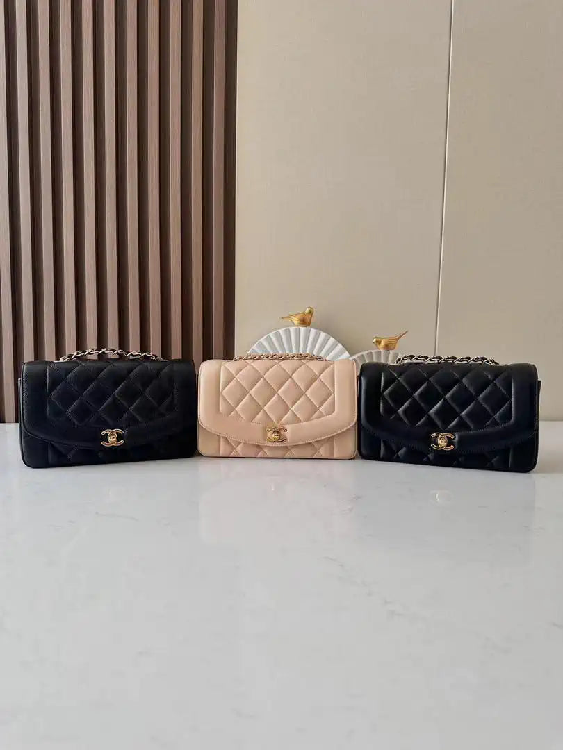 Chanel A2221 Chanel Black Calfskin Medium Diana Shoulder Bag 181716
