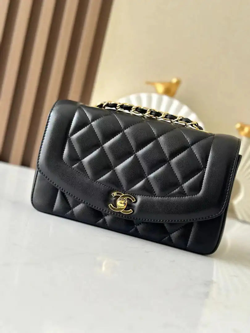 Chanel A2221 Black Lambskin Medium Diana Shoulder Bag 181716