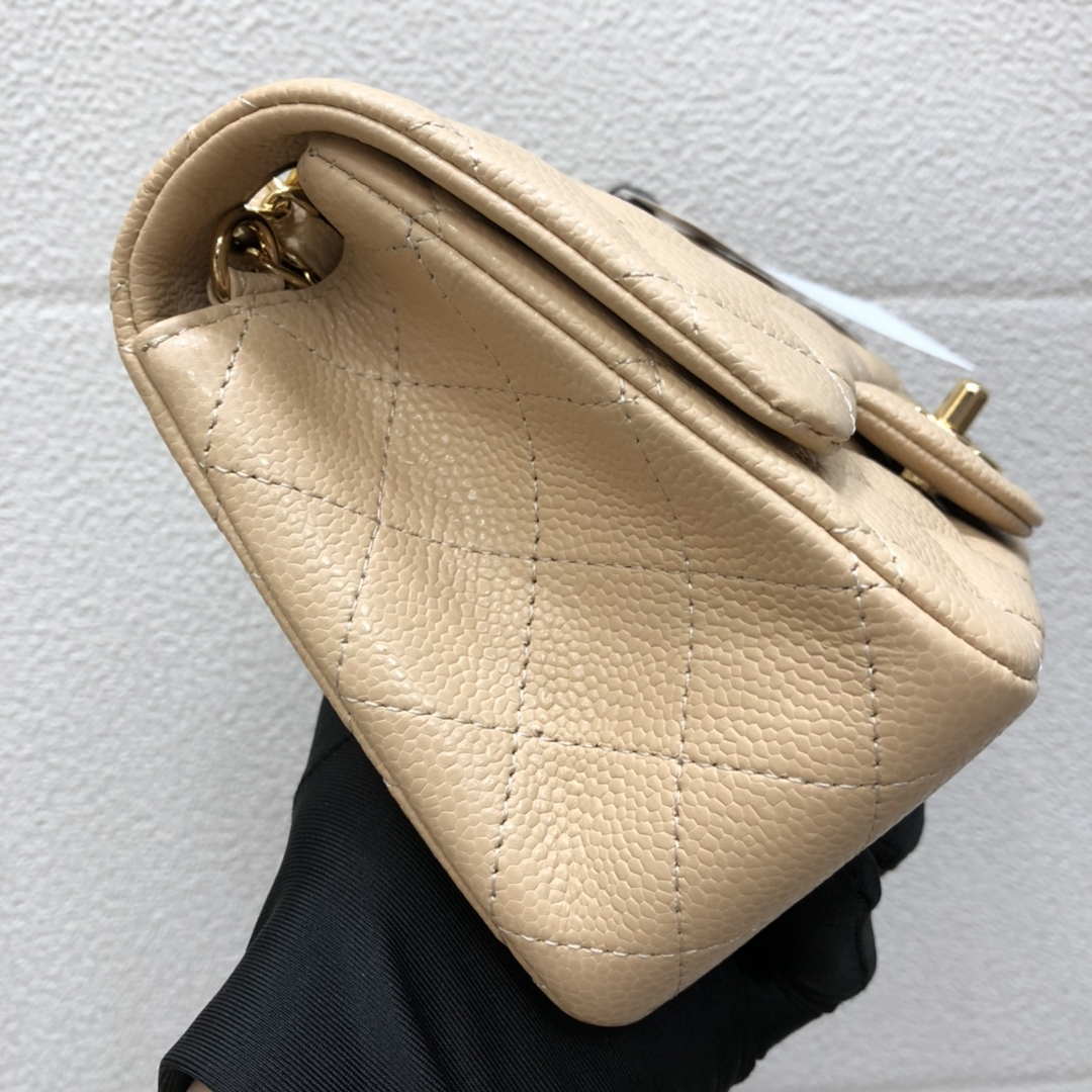 Chanel A35200 Mini Flap Bag 17cm Grained Calfskin Apricot Gold