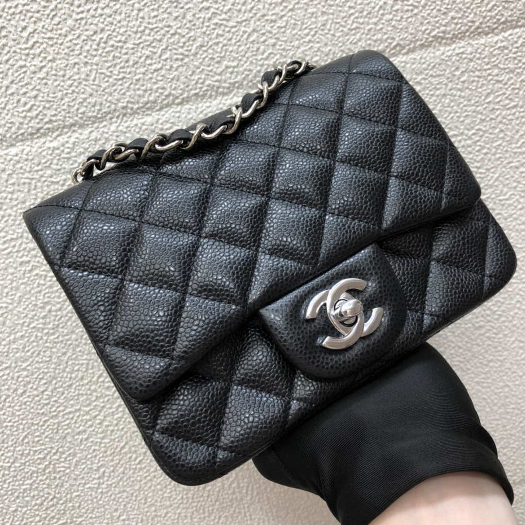 Chanel A35200 Mini Flap Bag 17cm Grained Calfskin Black Silver