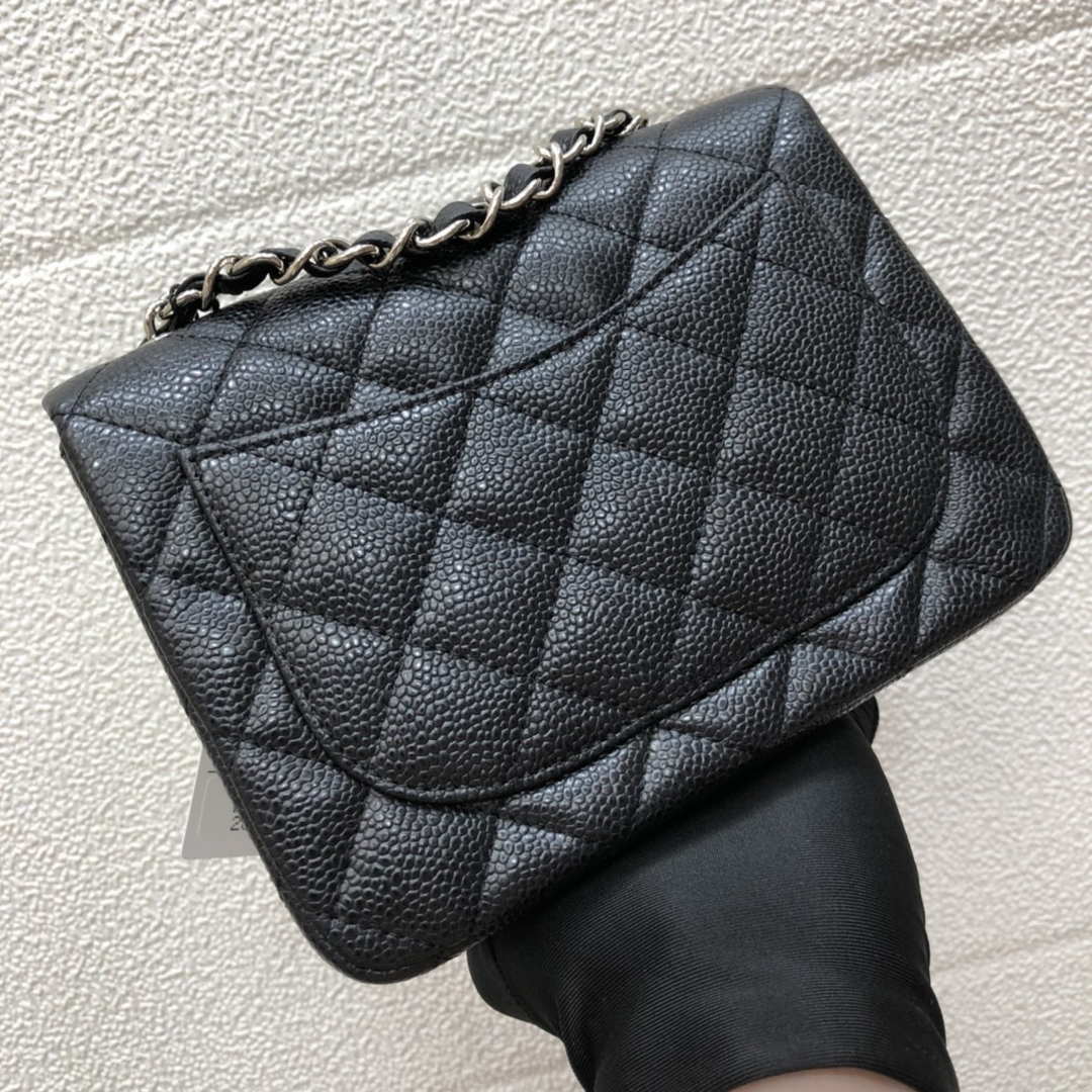 Chanel A35200 Mini Flap Bag 17cm Grained Calfskin Black Silver