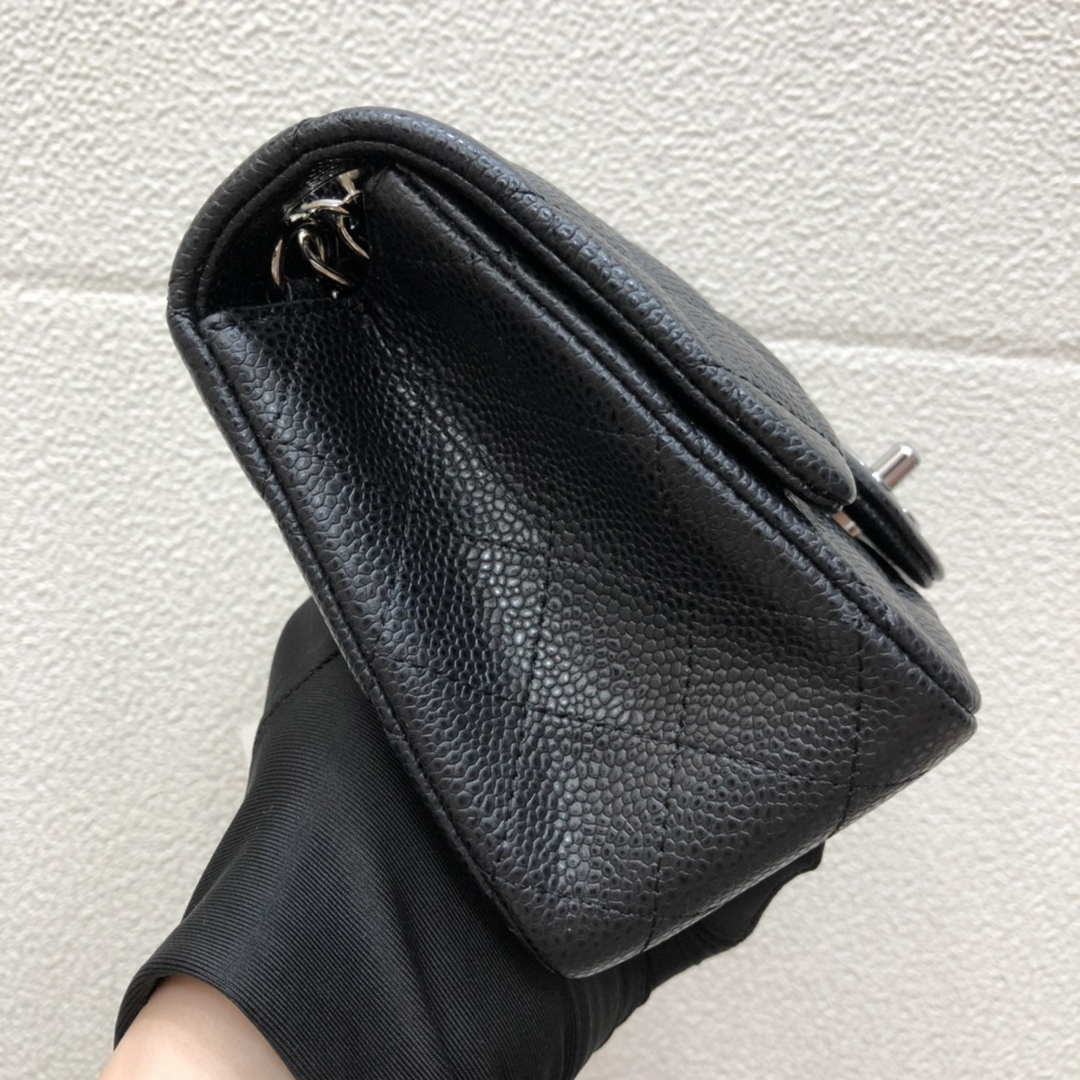Chanel A35200 Mini Flap Bag 17cm Grained Calfskin Black Silver
