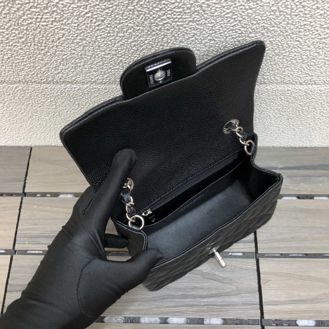 Chanel A35200 Mini Flap Bag 17cm Grained Calfskin Black Silver - Default Title - View 8